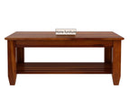 Wooden Coffee Table – Rustic Center Table with Slatted Lower Shelf