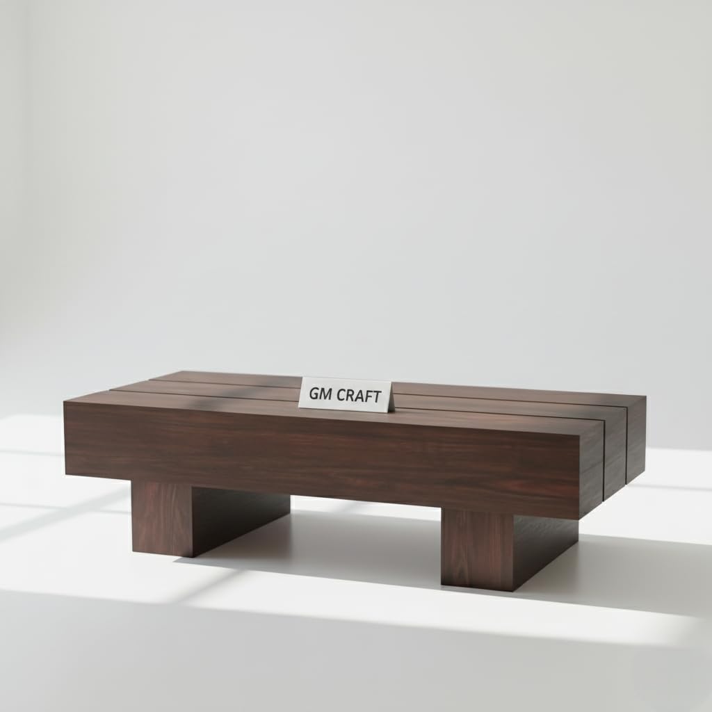 Modern Wooden Coffee Table – Low Profile Center Table with Slatted Top