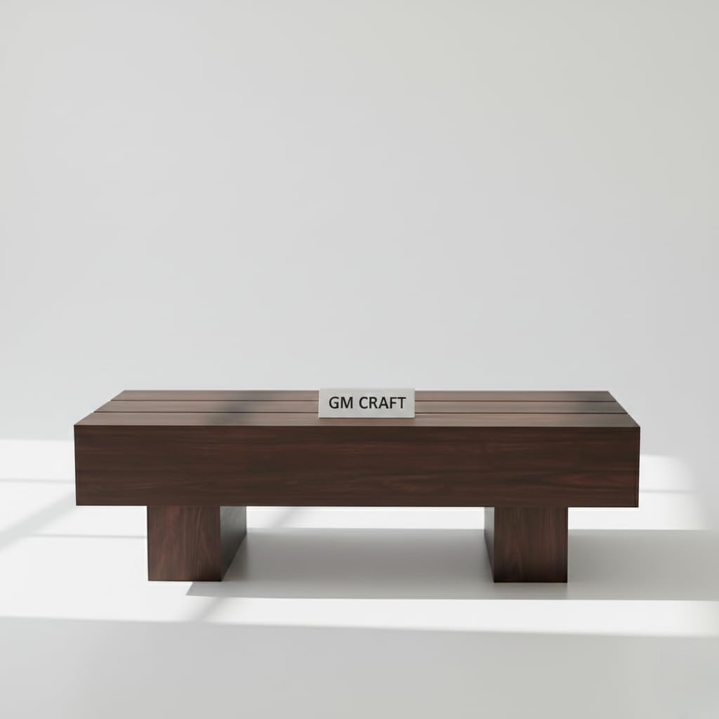 Modern Wooden Coffee Table – Low Profile Center Table with Slatted Top