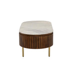 Modern Oval Coffee Table – Wooden Center Table with Marble-Top Look & Drawers