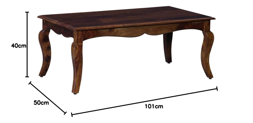 Traditional Wooden Coffee Table – Elegant Carved Center Table with Curved Legs