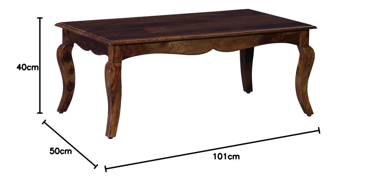 Traditional Wooden Coffee Table – Elegant Carved Center Table with Curved Legs