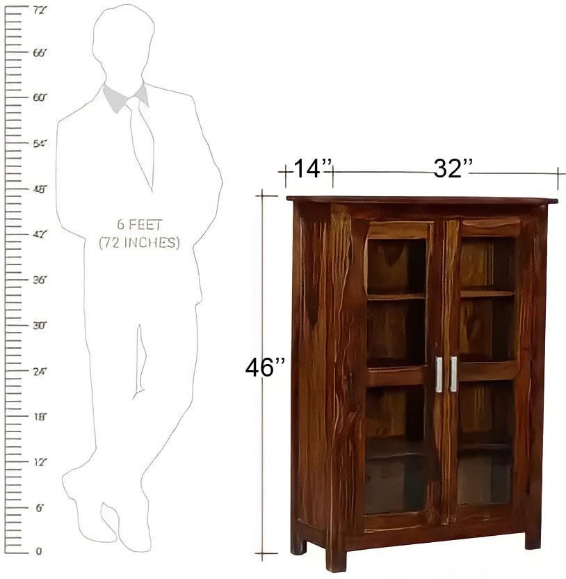 Wooden Bookcase Cabinet – Glass Door Bookshelf with Open Storage Shelves