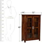 Wooden Bookcase Cabinet – Glass Door Bookshelf with Open Storage Shelves