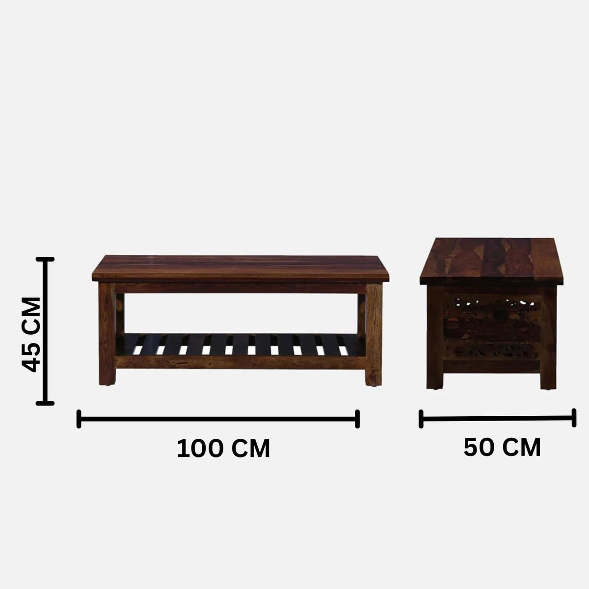 Rustic Wooden Coffee Table – Handcrafted Center Table with Open Shelf