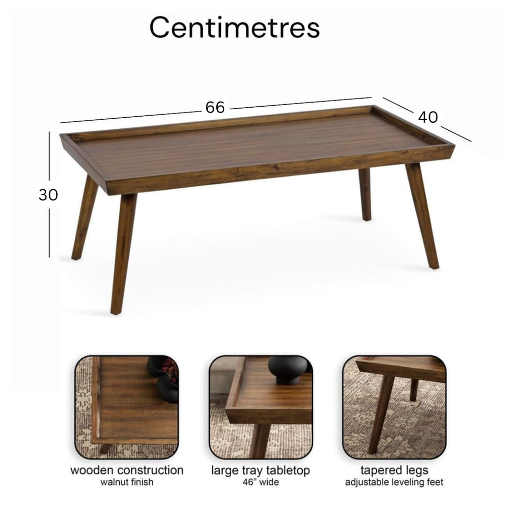 Wooden Coffee Table – Modern Tray Top Center Table with Tapered Legs