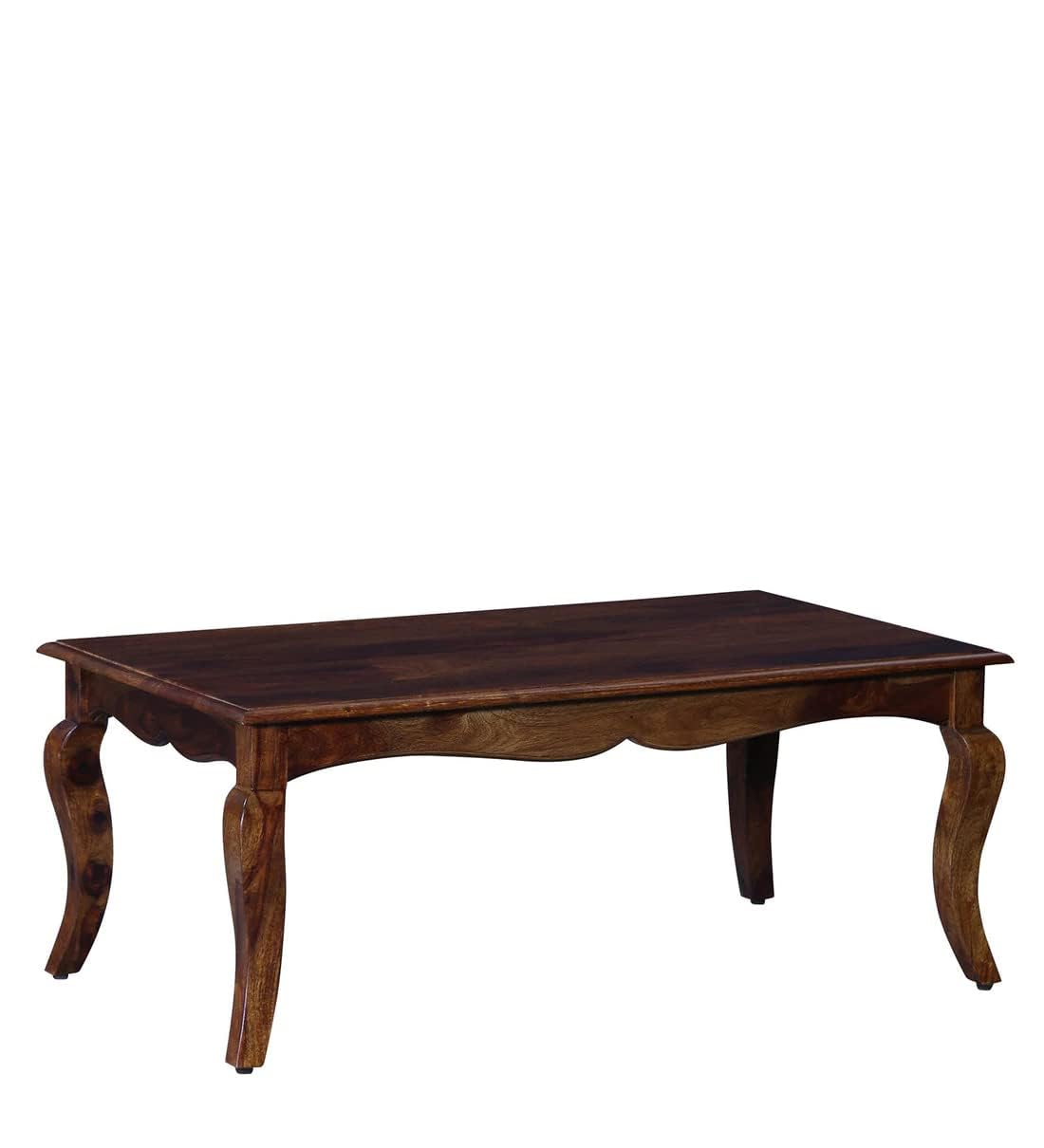 Traditional Wooden Coffee Table – Elegant Carved Center Table with Curved Legs