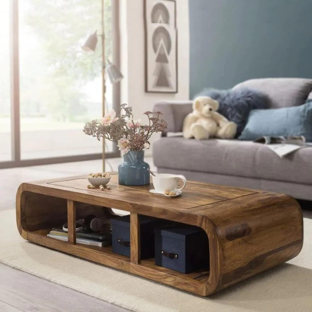 Wooden Coffee Table – Modern Solid-Style Center Table with Open Storage