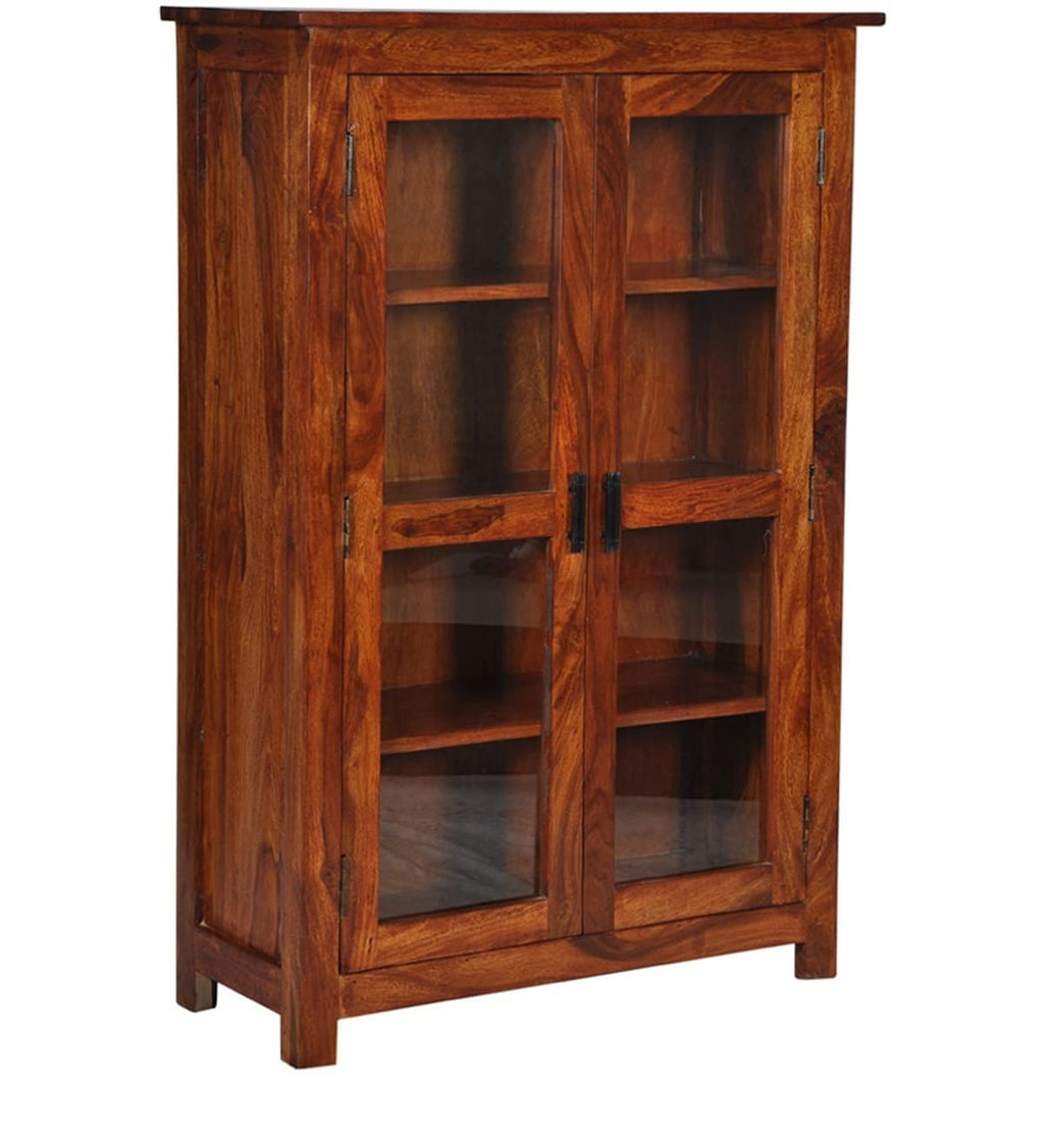 Wooden Bookcase Cabinet – Glass Door Bookshelf with Open Storage Shelves