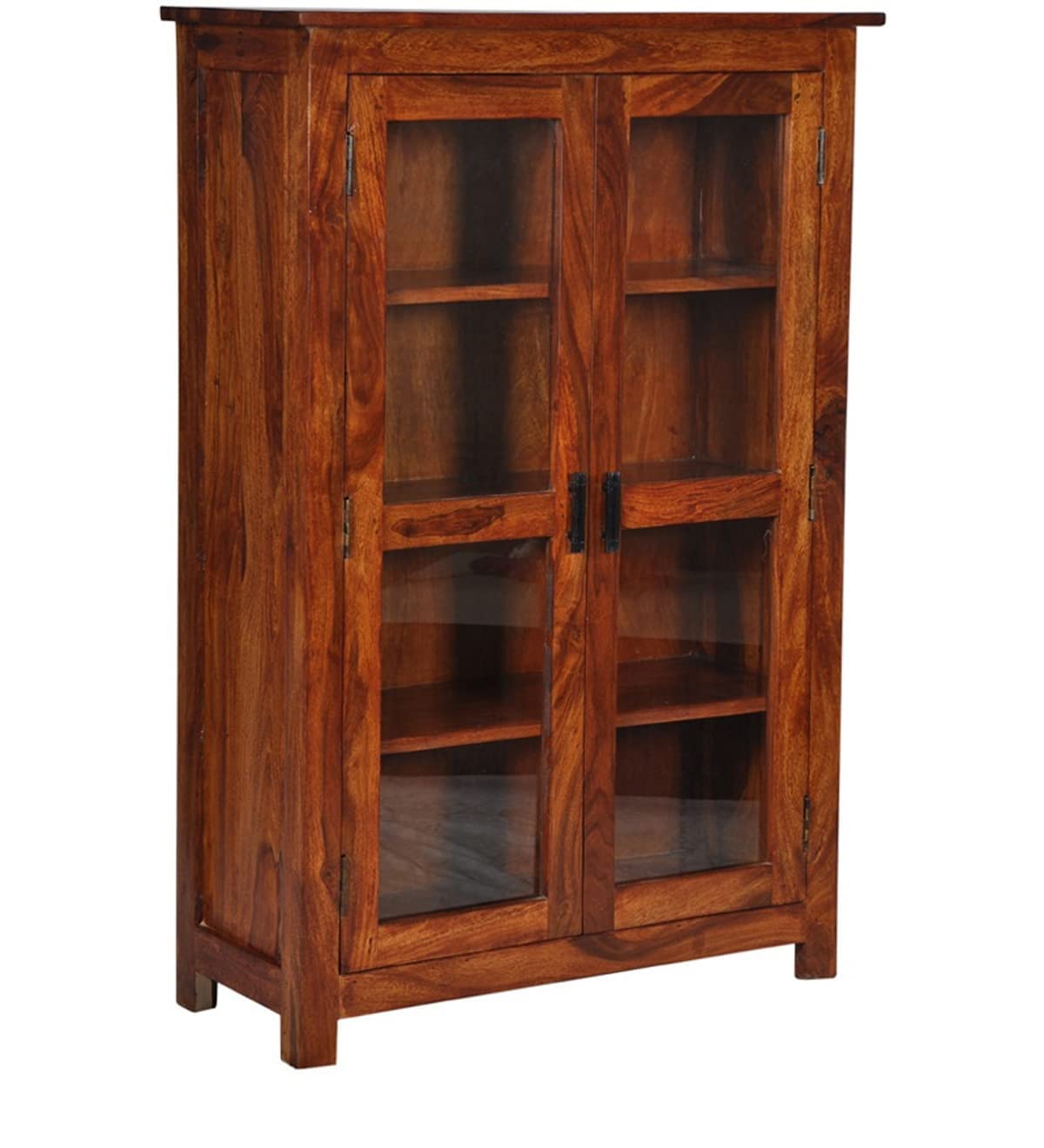 Wooden Bookcase Cabinet – Glass Door Bookshelf with Open Storage Shelves
