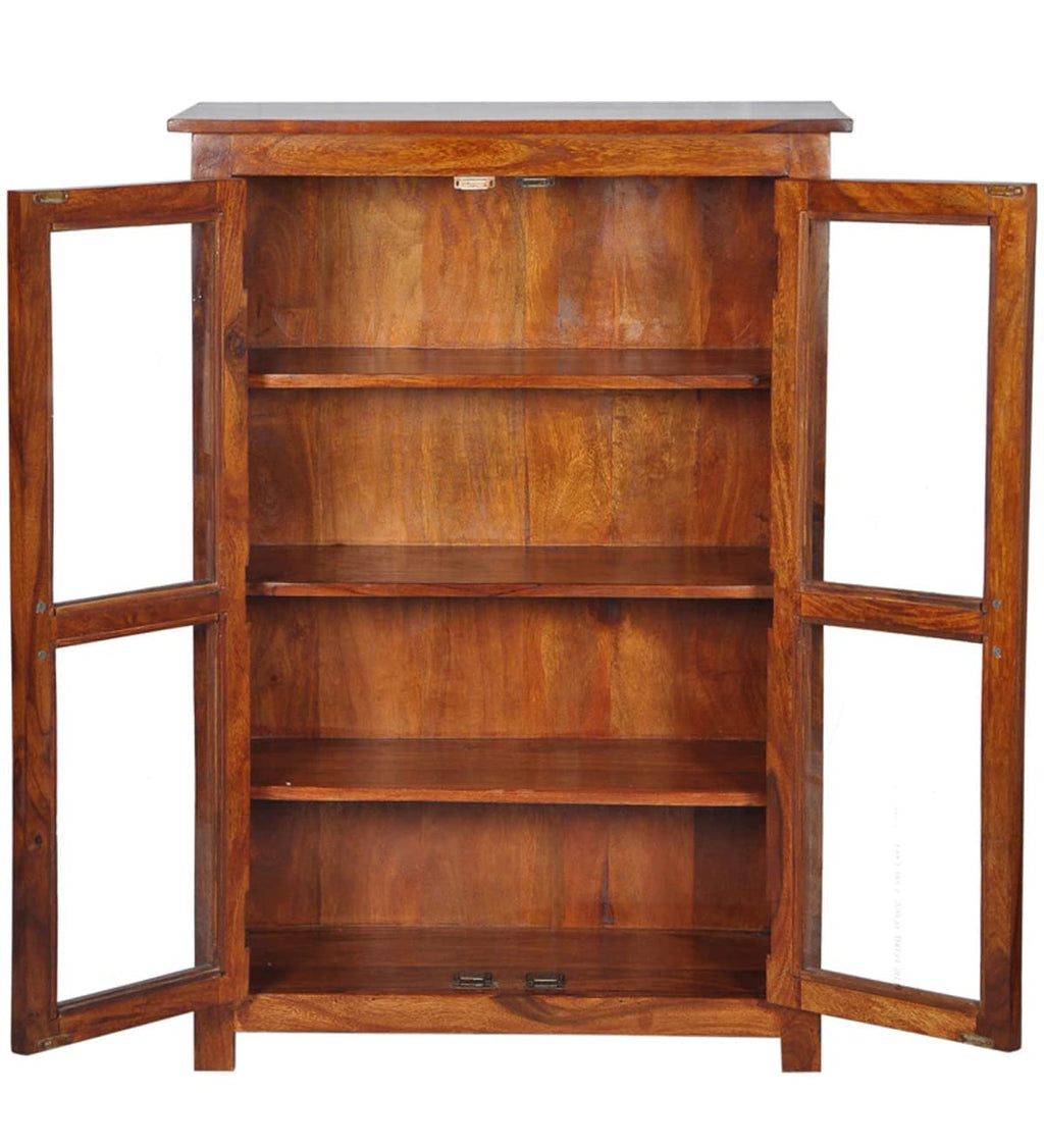 Wooden Bookcase Cabinet – Glass Door Bookshelf with Open Storage Shelves