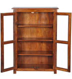 Wooden Bookcase Cabinet – Glass Door Bookshelf with Open Storage Shelves