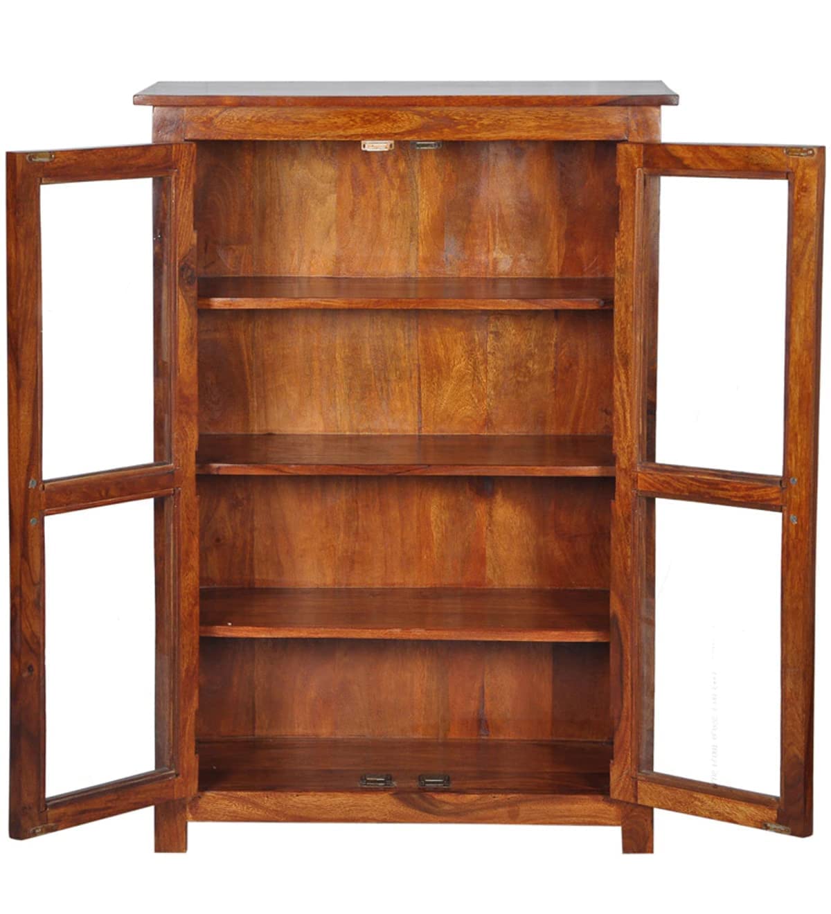 Wooden Bookcase Cabinet – Glass Door Bookshelf with Open Storage Shelves
