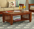 Wooden Coffee Table – Rustic Center Table with Slatted Lower Shelf