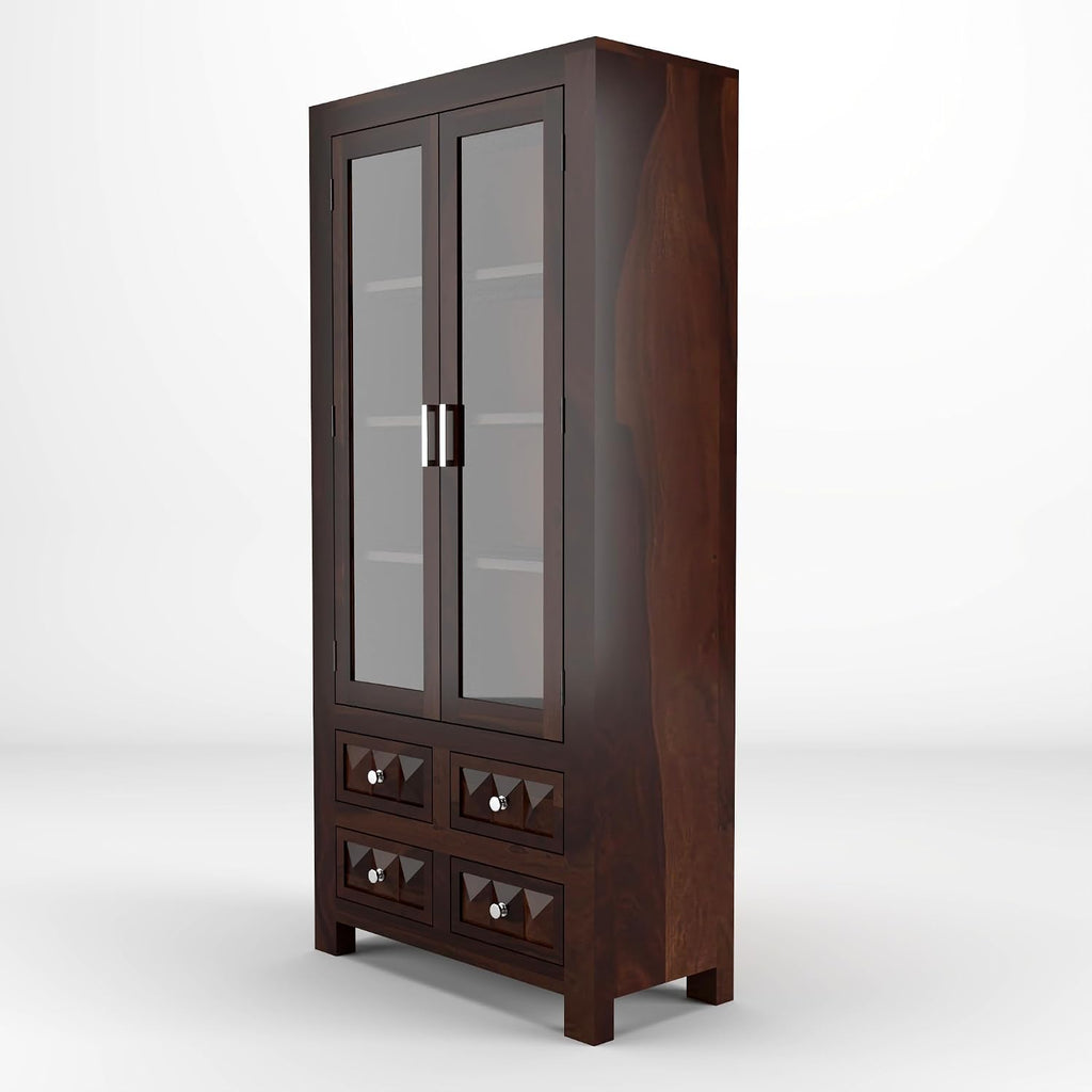 Wooden Bookcase Cabinet – Glass Door Storage & Display Unit with Drawers