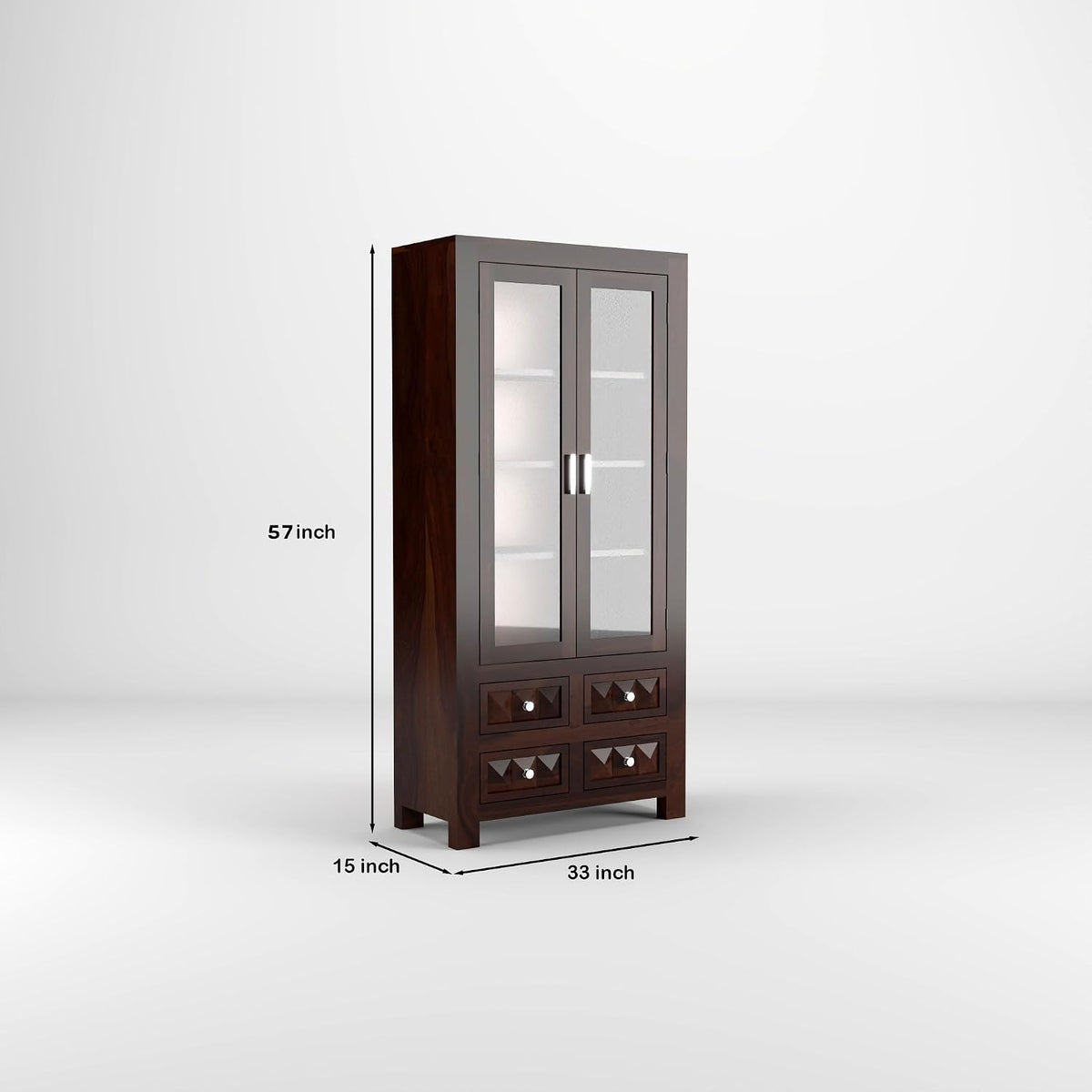 Wooden Bookcase Cabinet – Glass Door Storage & Display Unit with Drawers