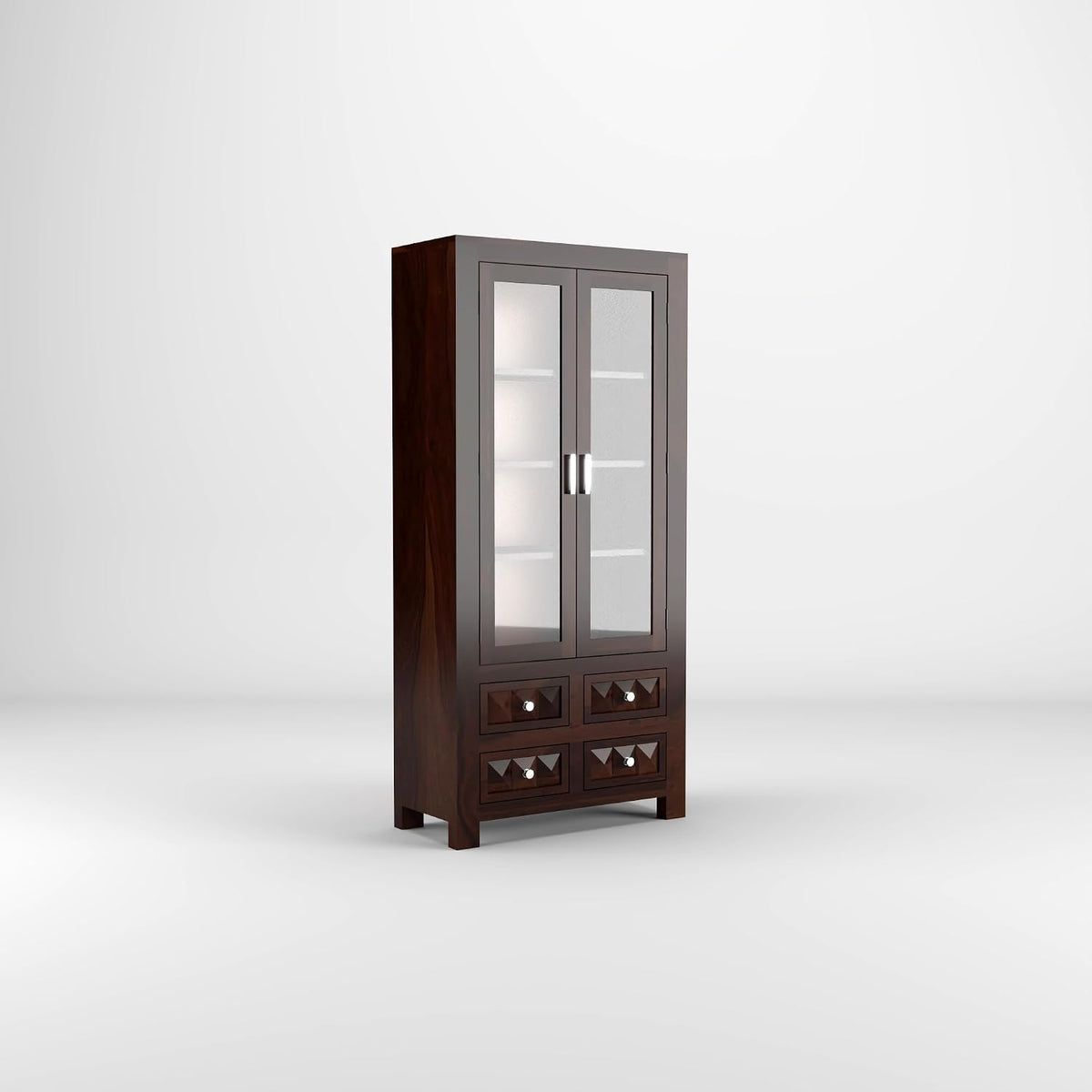 Wooden Bookcase Cabinet – Glass Door Storage & Display Unit with Drawers