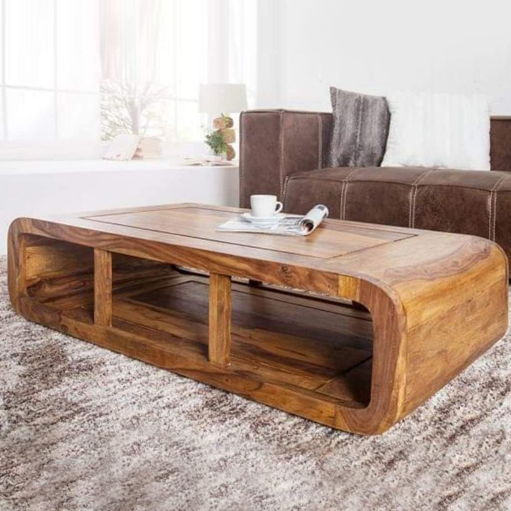 Wooden Coffee Table – Modern Solid-Style Center Table with Open Storage