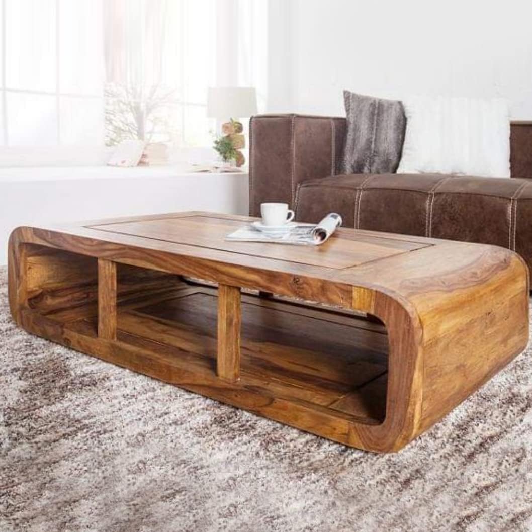 Wooden Coffee Table – Modern Solid-Style Center Table with Open Storage