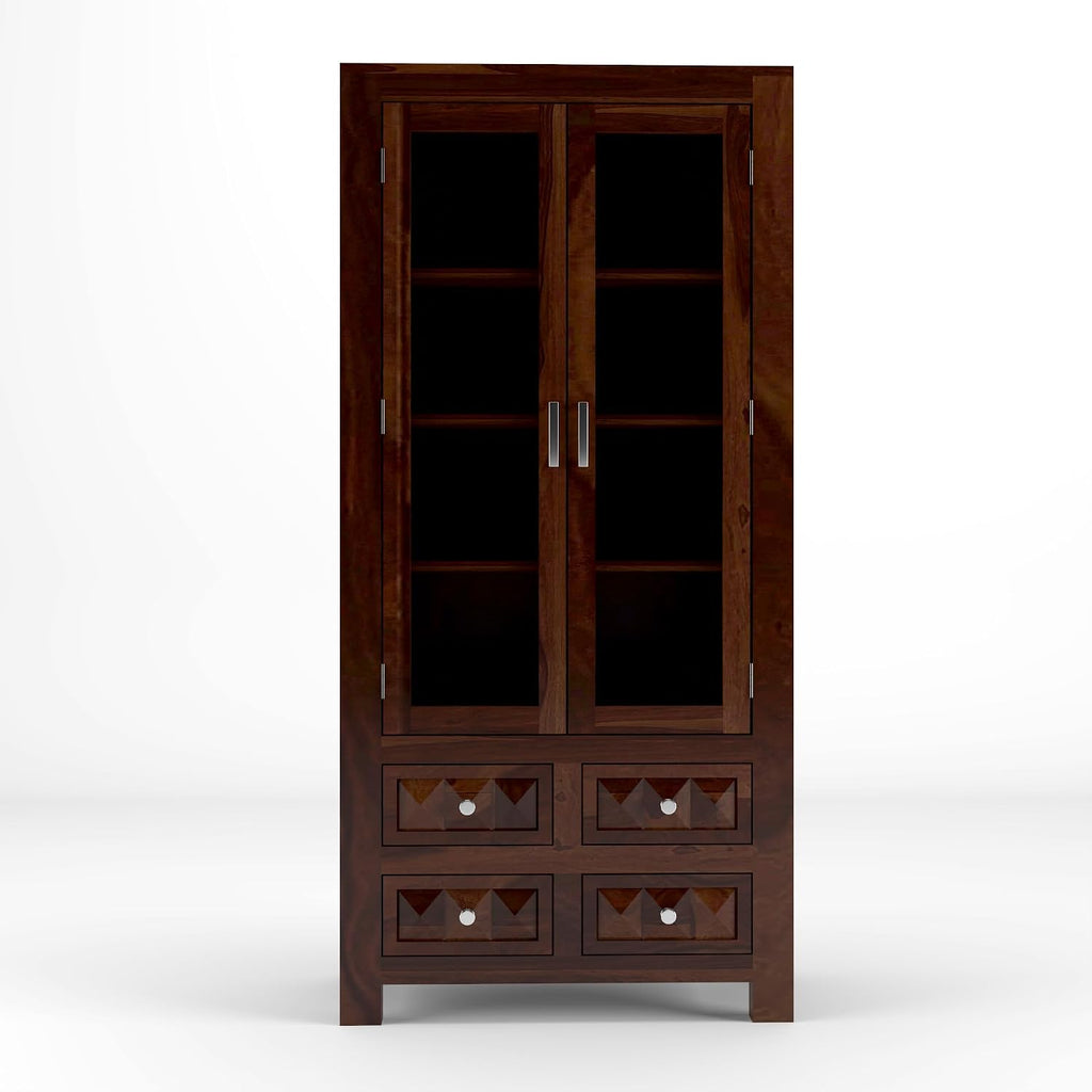 Wooden Bookcase Cabinet – Glass Door Storage & Display Unit with Drawers