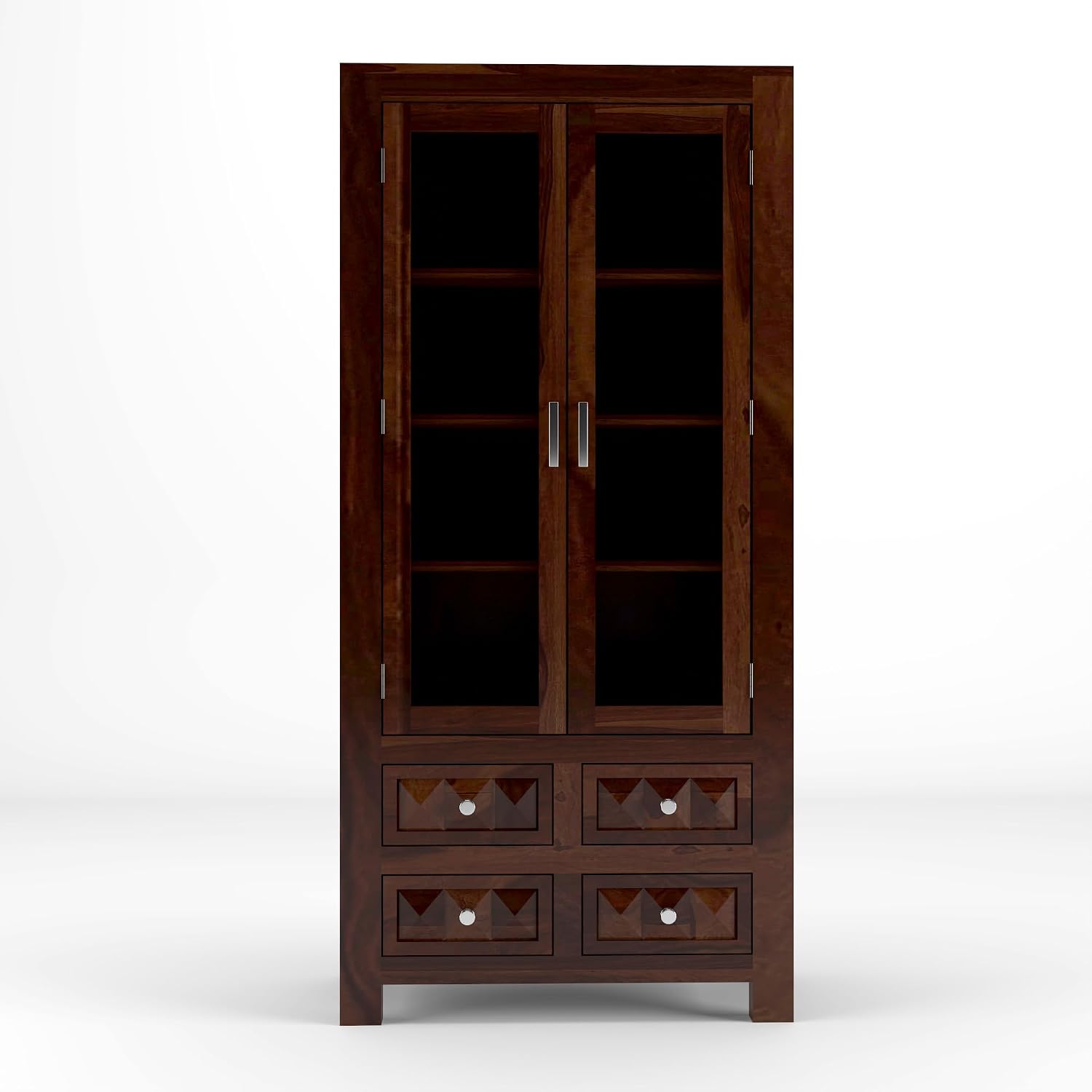 Wooden Bookcase Cabinet – Glass Door Storage & Display Unit with Drawers