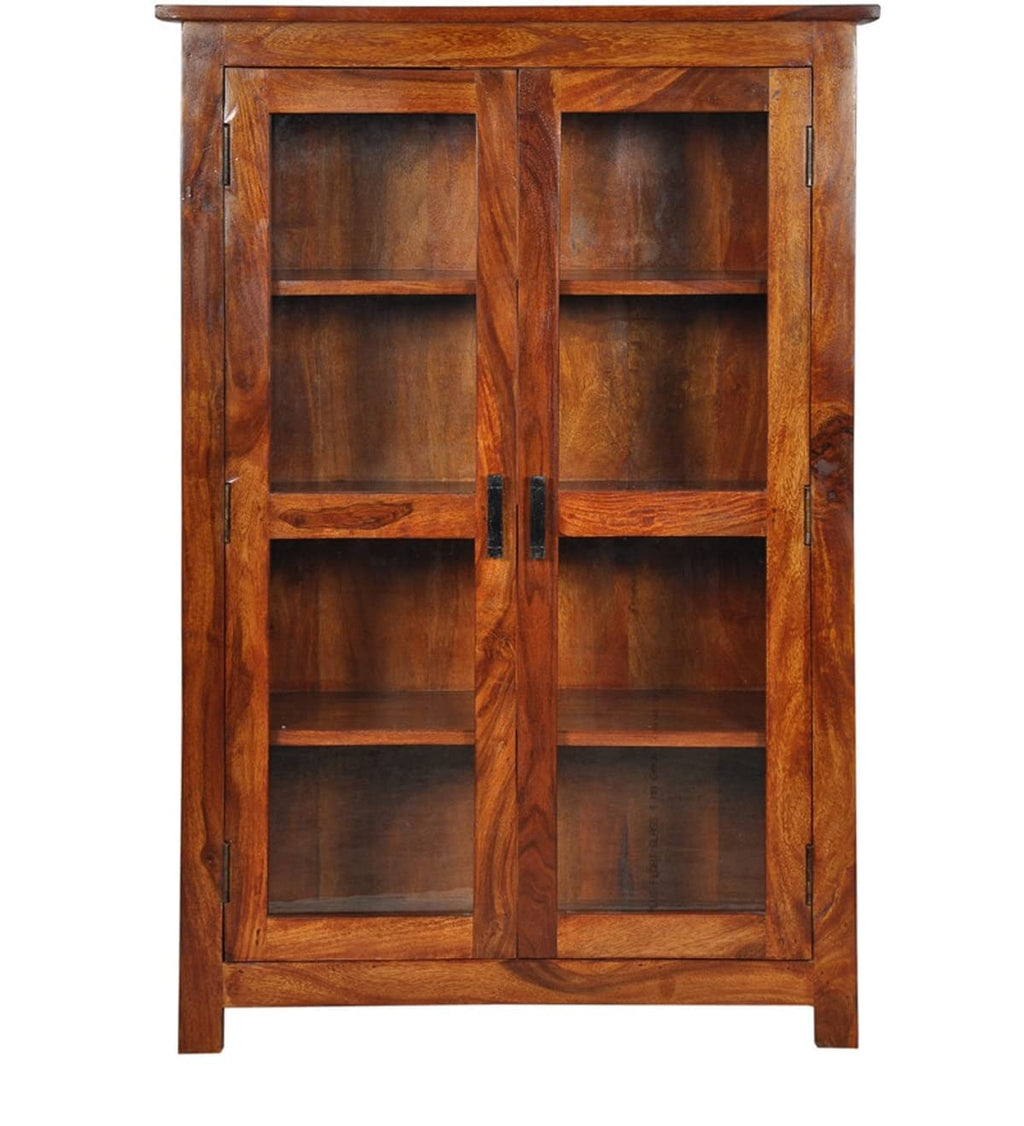 Wooden Bookcase Cabinet – Glass Door Bookshelf with Open Storage Shelves