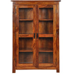 Wooden Bookcase Cabinet – Glass Door Bookshelf with Open Storage Shelves