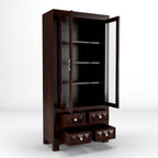 Wooden Bookcase Cabinet – Glass Door Storage & Display Unit with Drawers