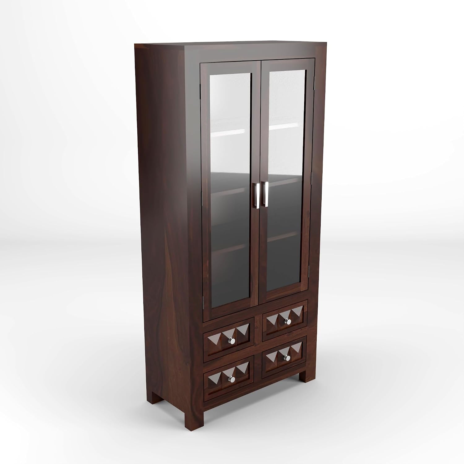 Wooden Bookcase Cabinet – Glass Door Storage & Display Unit with Drawers