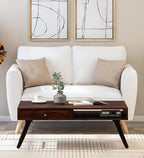 Mid-Century Wooden Coffee Table – Modern Center Table with Drawer & Open Shelf