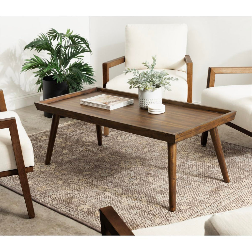 Wooden Coffee Table – Modern Tray Top Center Table with Tapered Legs