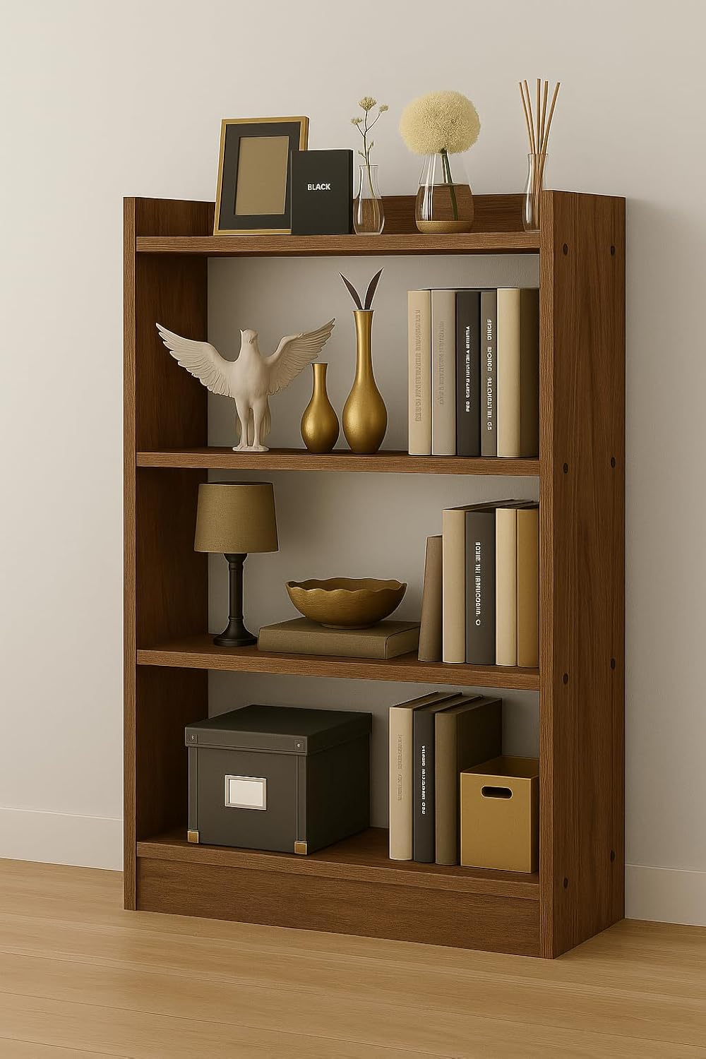 Modern Wooden Bookshelf – 4-Tier Open Storage & Display Shelf