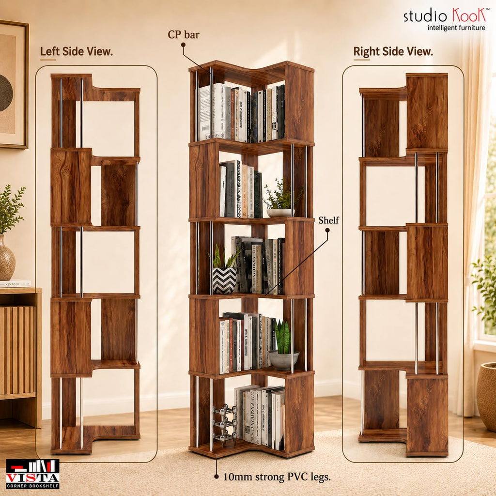 Handcrafted Wooden Corner Bookshelf – Rustic Open Display Storage Rack