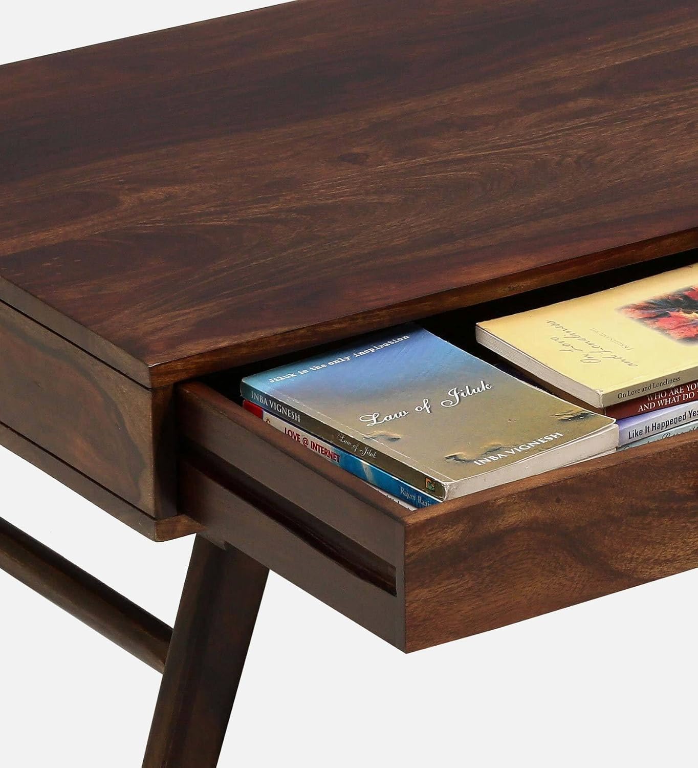 Mid-Century Wooden Coffee Table – Modern Center Table with Drawer & Open Shelf