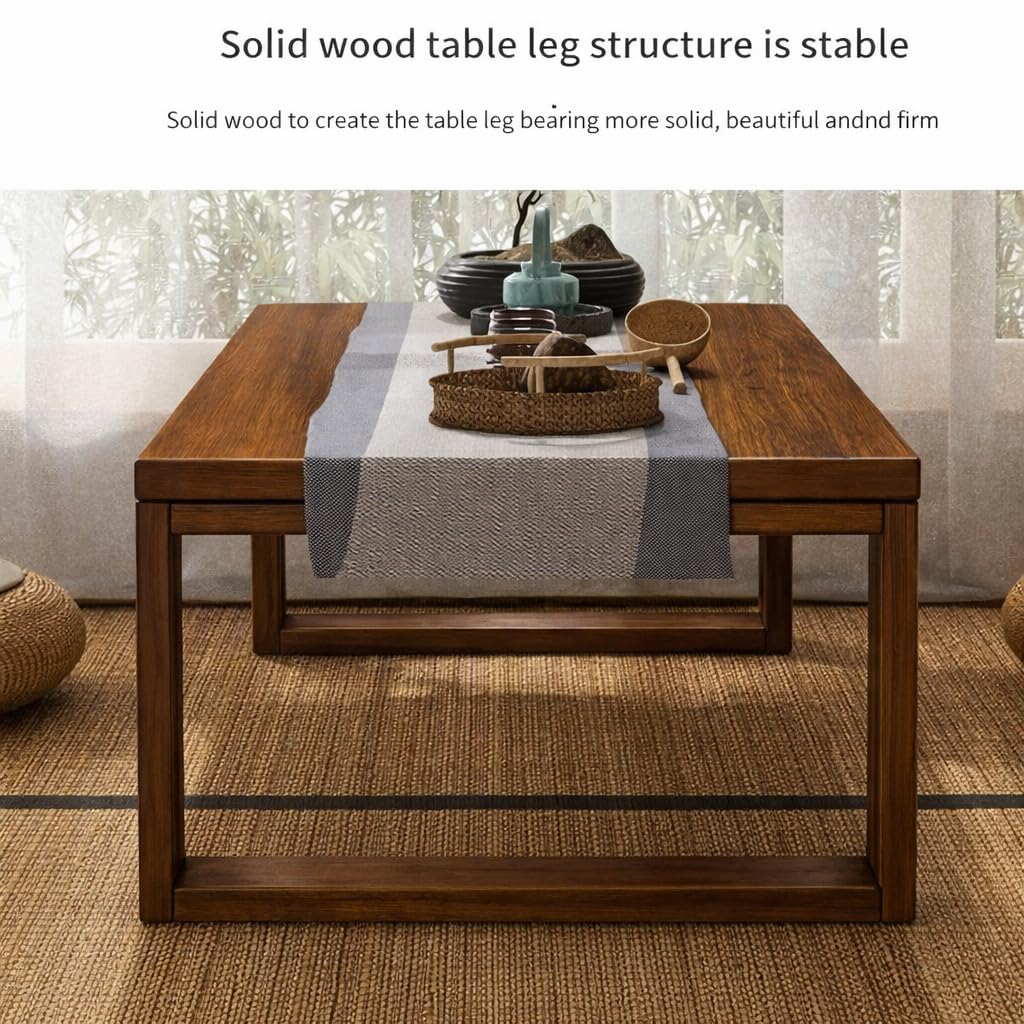 Modern Wooden Coffee Table – Japanese Style Center Table with Lower Shelf