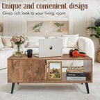 Modern Wooden Coffee Table – Mid-Century Center Table with Open Storage Shelf