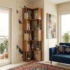 Handcrafted Wooden Corner Bookshelf – Rustic Open Display Storage Rack