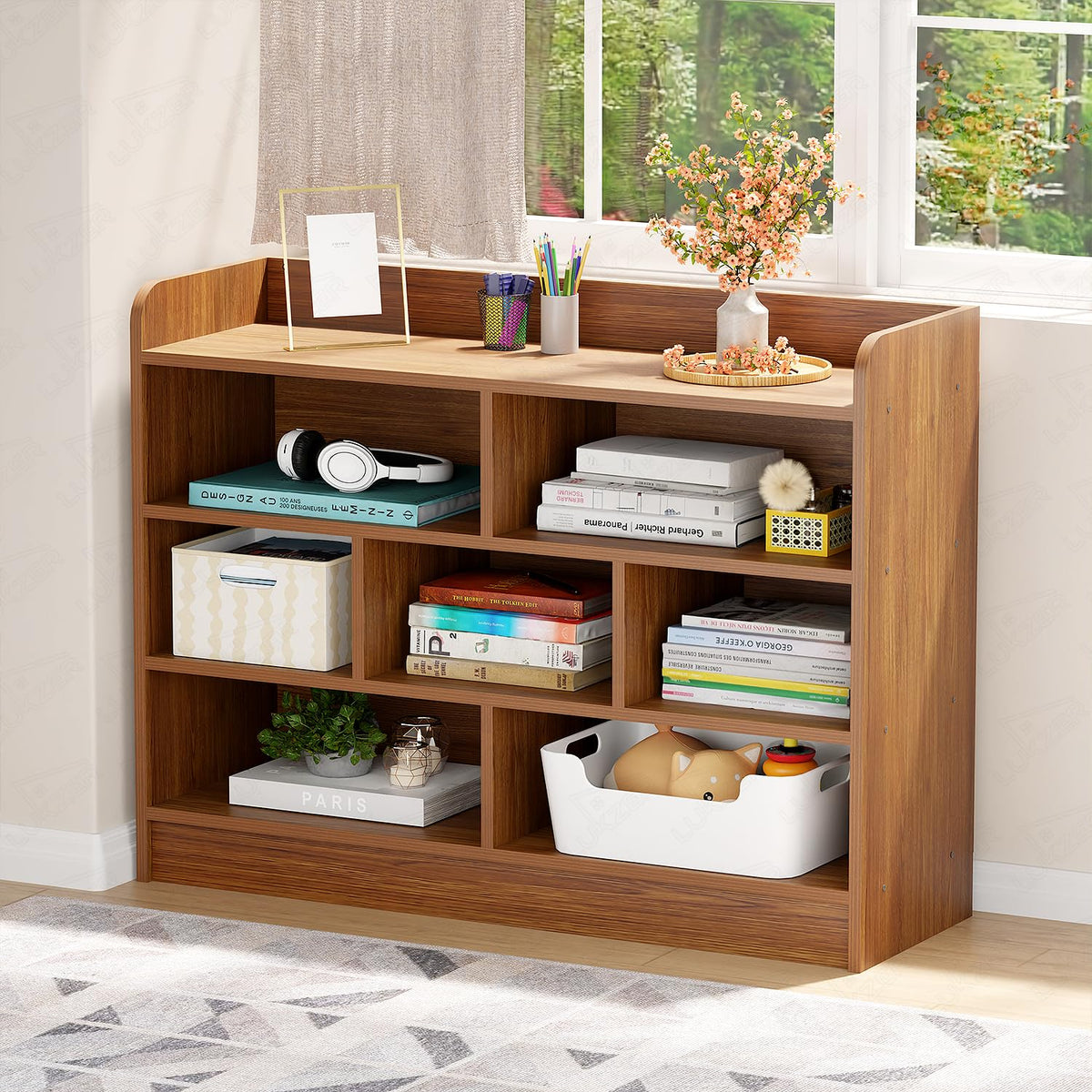 Wooden Kids Bookcase & Toy Storage Organizer – Multi-Compartment Display Shelf