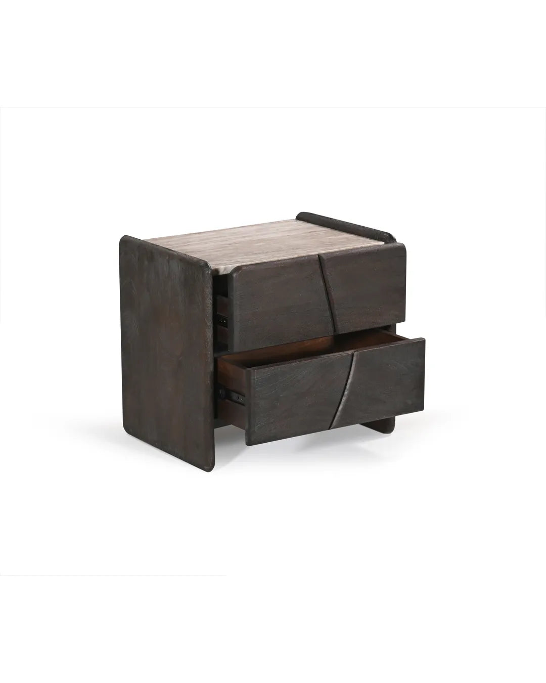Modern Black Wave Design 2-Drawer Nightstand