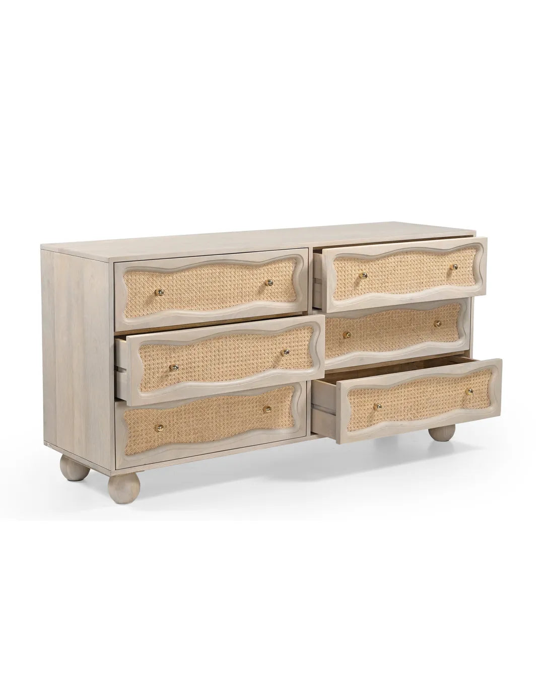 Natural Rattan Wave Front 6-Drawer Chest