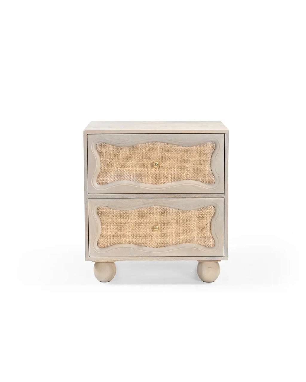 Natural Rattan Wave Front 2-Drawer Side Table