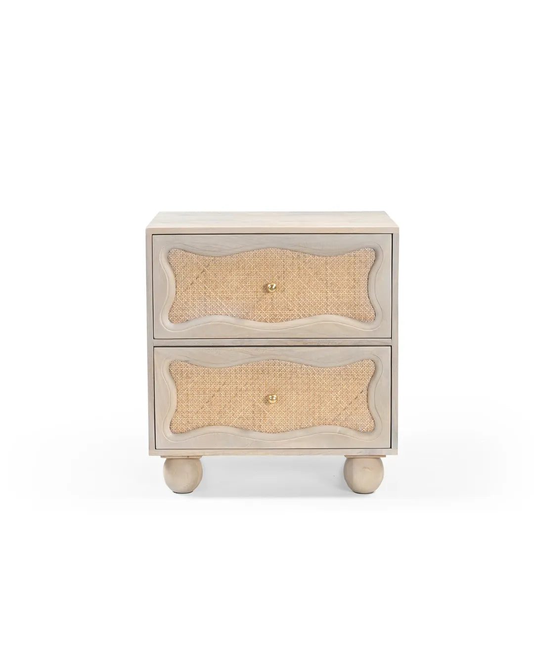 Natural Rattan Wave Front 2-Drawer Side Table