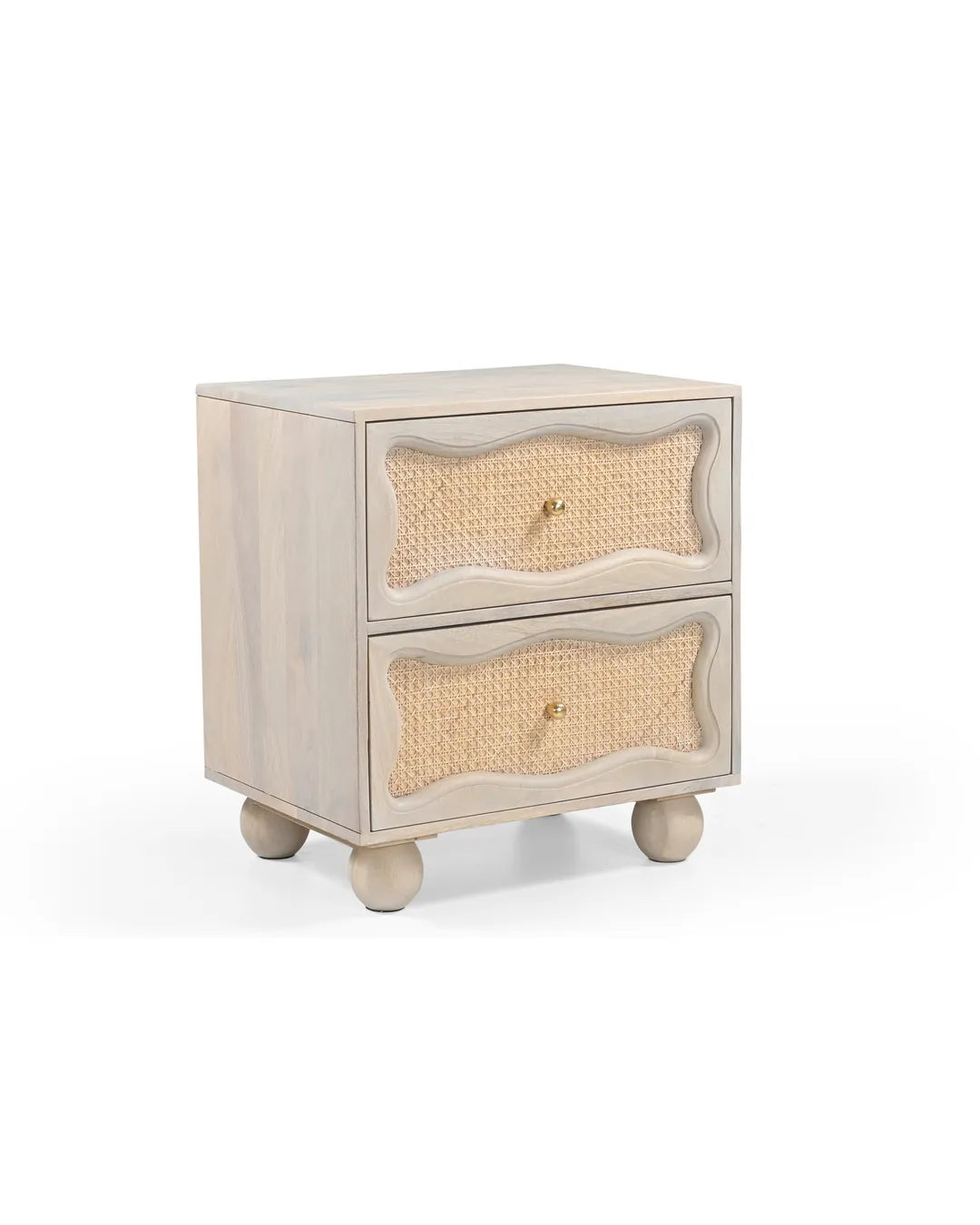 Natural Rattan Wave Front 2-Drawer Side Table