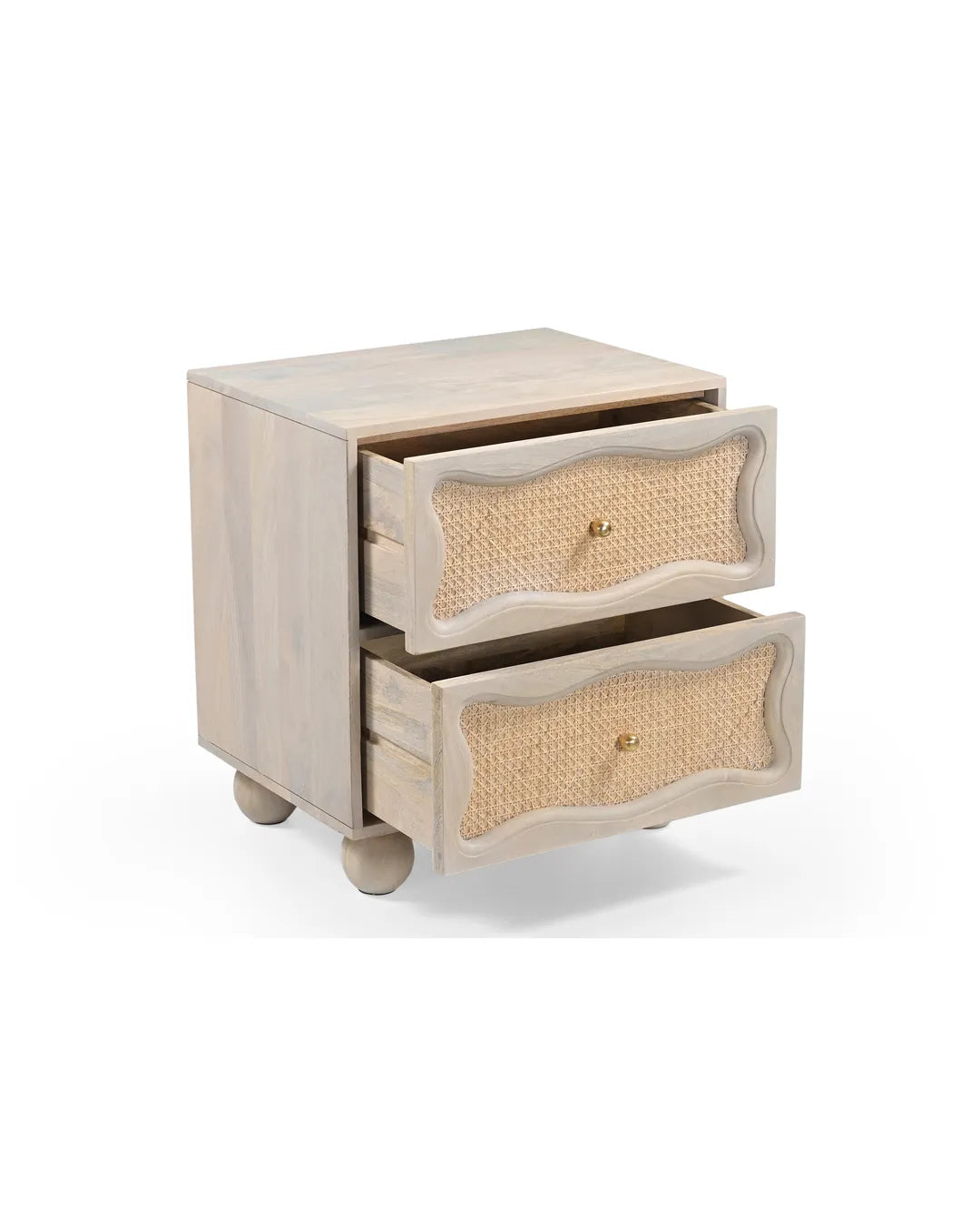 Natural Rattan Wave Front 2-Drawer Side Table