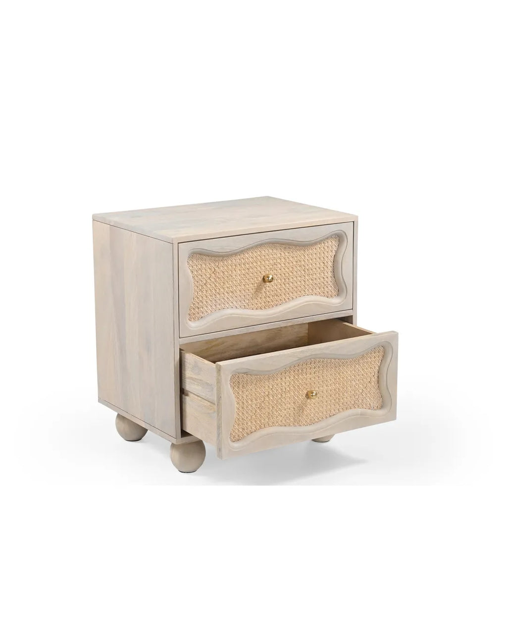 Natural Rattan Wave Front 2-Drawer Side Table