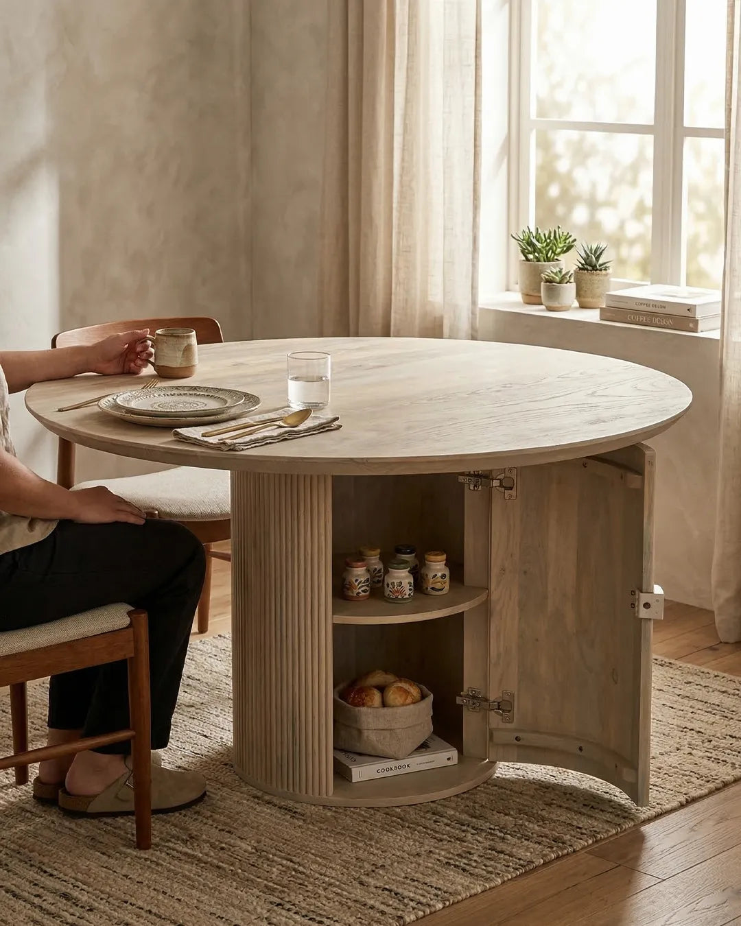 Modern Fluted Round Pedestal Dining Table
