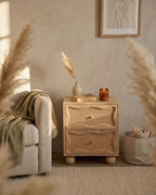 Natural Rattan Wave Front 2-Drawer Side Table